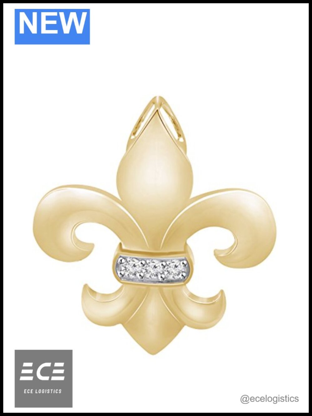 10k Yellow Gold Finish Silver 925 Diamond Fleur-de-Lis Pendant 18in